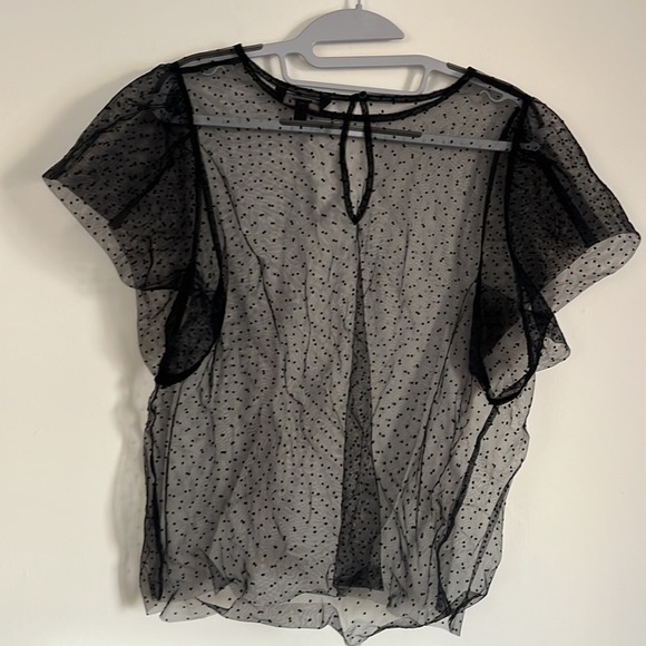 Sheer black dotted top with flutter sleeves Banana Republic Sz L - Picture 4 of 4
